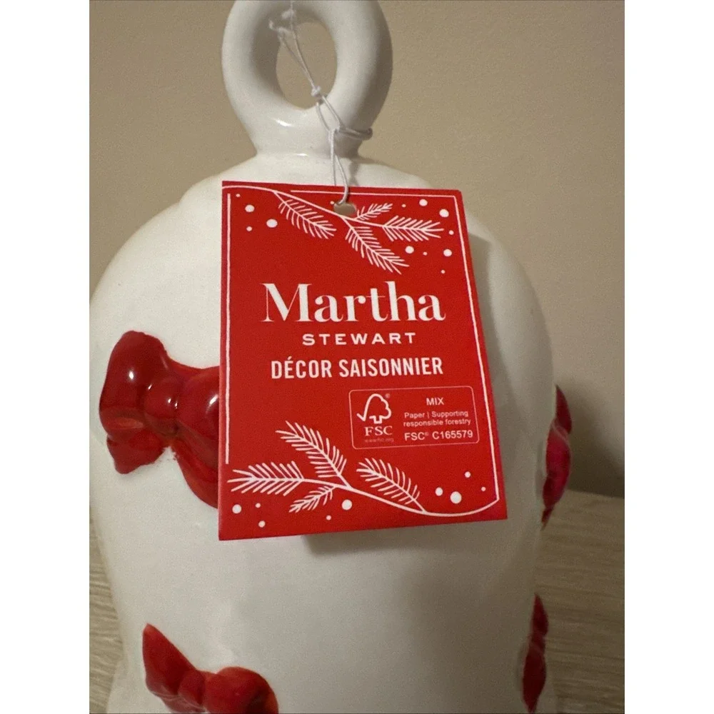 Martha Stewart 10 Ceramic Holiday Bell Décor Red Bow Accents Christmas Decor
